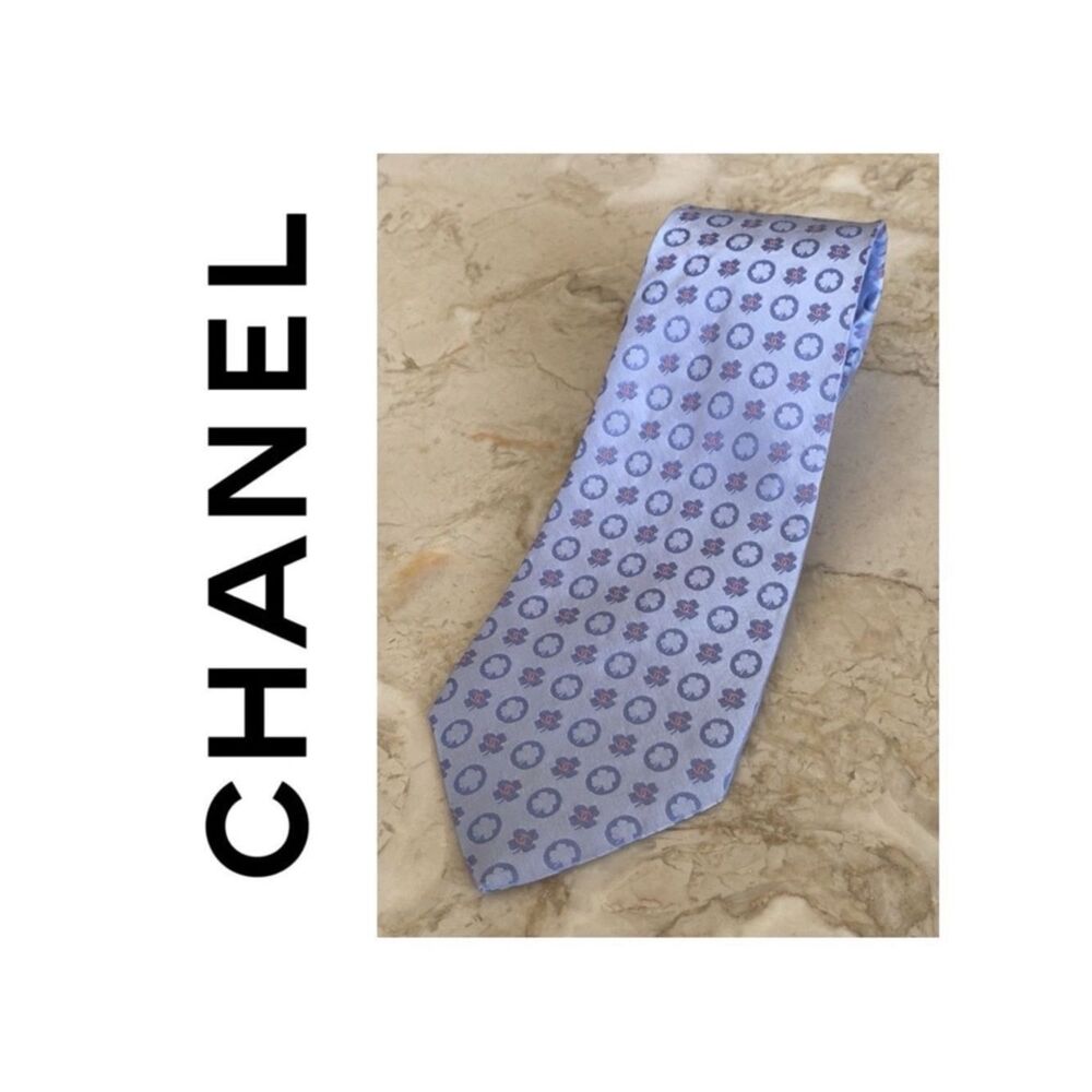 Chanel CC Logo Four Leaf Clover 100% Silk Tie